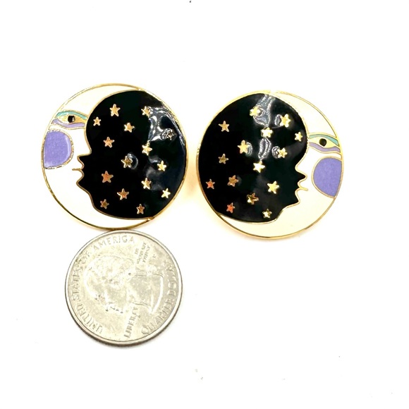 Laurel Burch Moon Face Enamel Earrings Vintage Retired - Picture 4 of 6